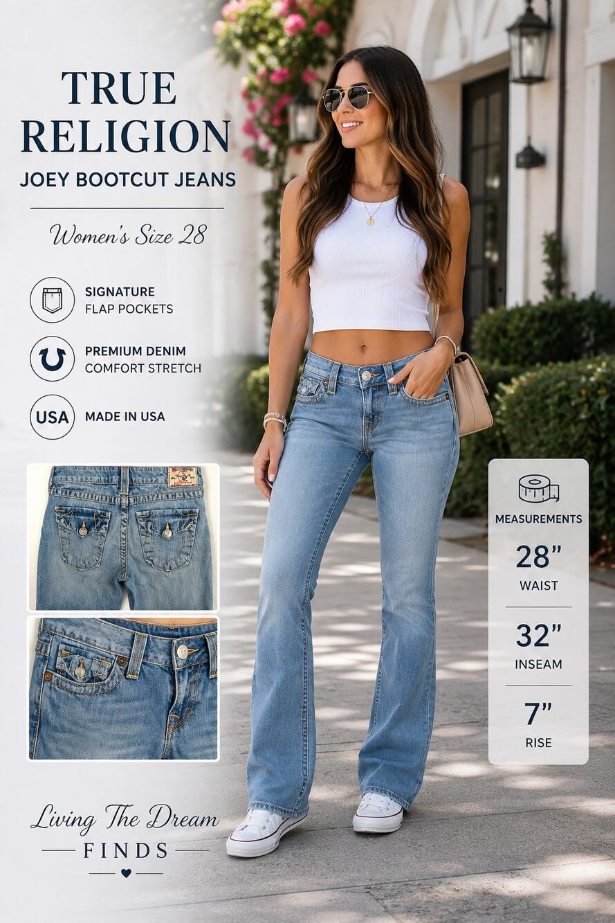True Religion Joey Bootcut Jeans Women's Size 28 Light Wash Flap Pocket USA Made